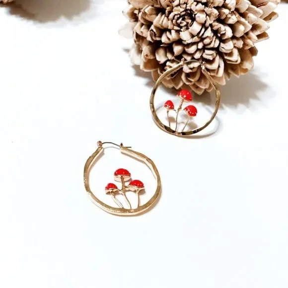 Mushroom hoop earrings M61 - Picture 1 of 5